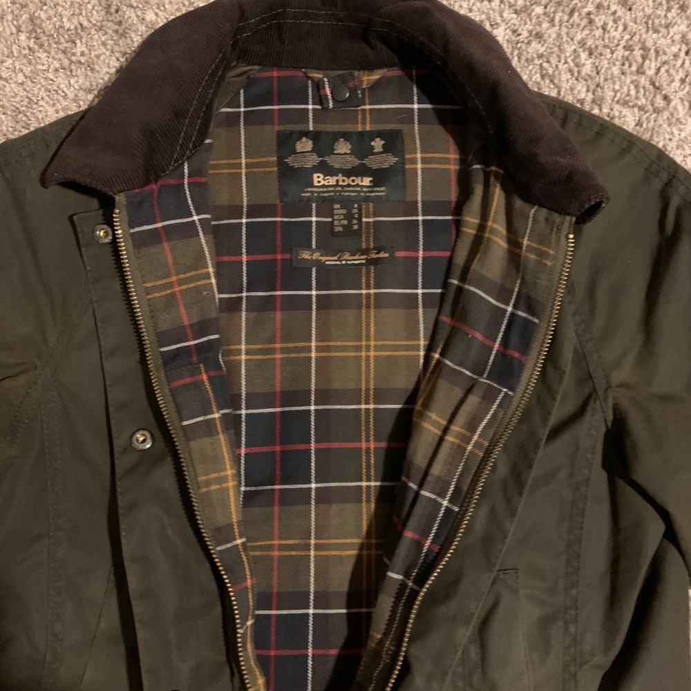 Women’s green waxed Barbour Jacket.